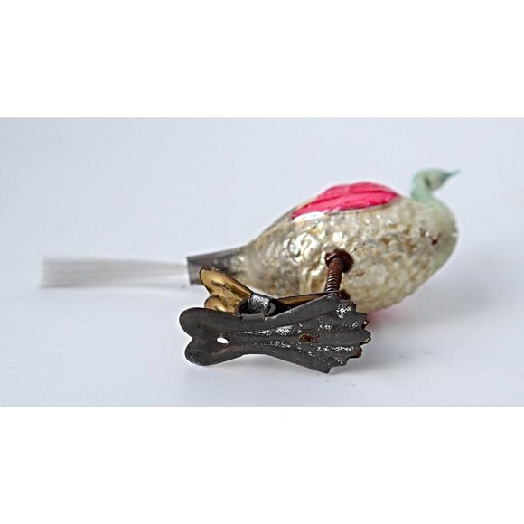 Antique Mercury Glass Bird Clip On Long Neck Bird Ornament Christmas Ornament - Picture 5 of 6